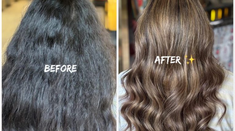 Global hair colour before and after