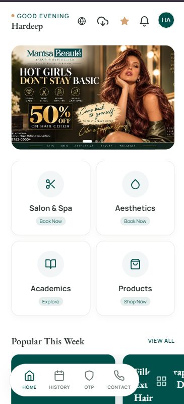 Illustrated preview of a Manisa Beauté app home screen